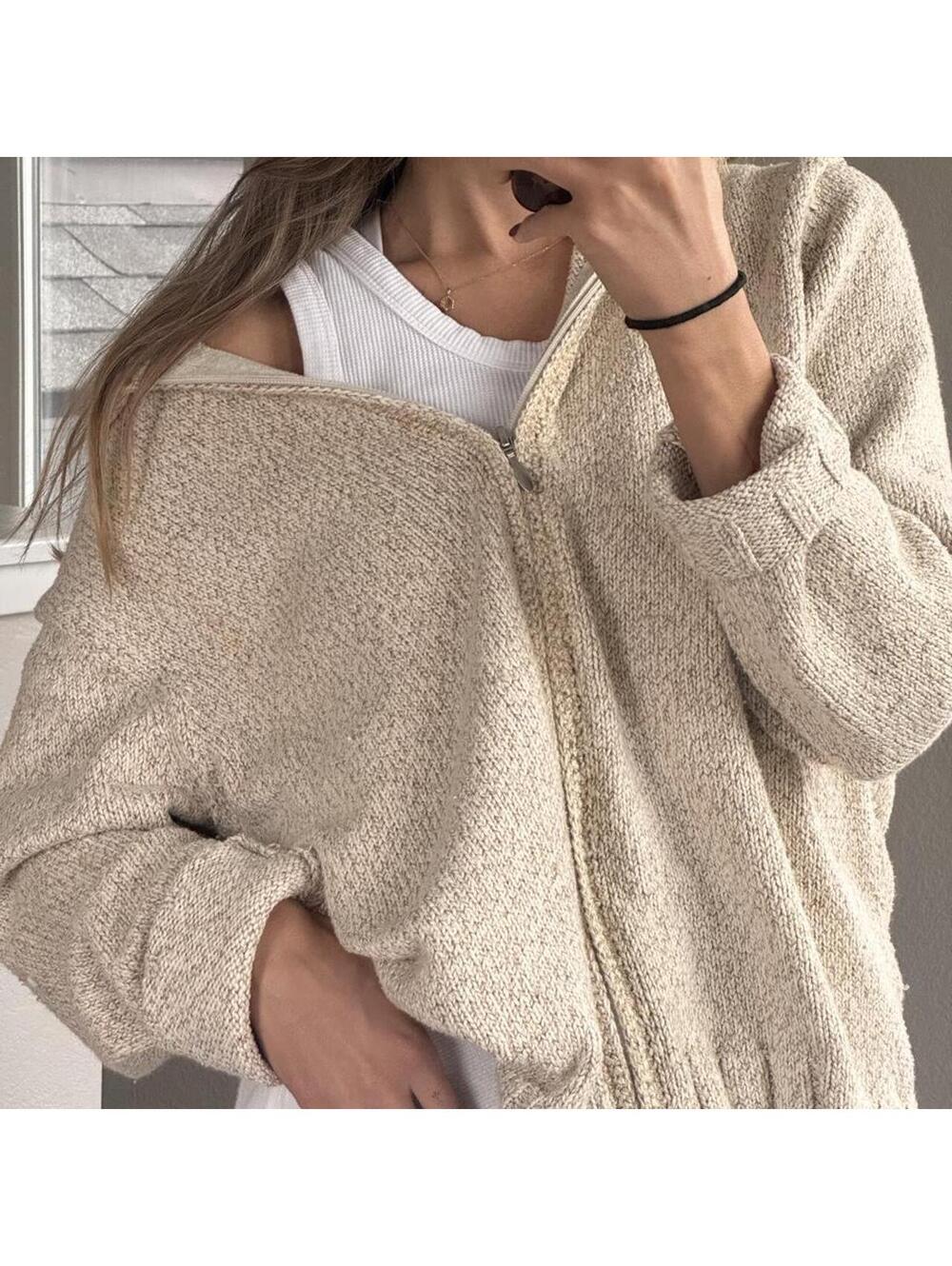 Oversized Vintage Cotton Zip Up Sweater